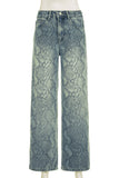Snake-Print Straight Leg Jeans