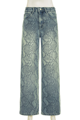 Snake-Print Straight Leg Jeans