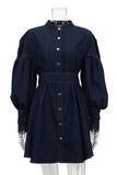 Button-Down Puff Sleeve Denim Dress