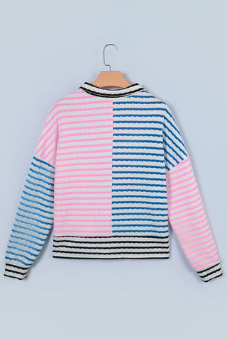 Striped Half-Zip Pullover Hoodie