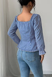 Stripe Button-Front Puff Sleeve Top