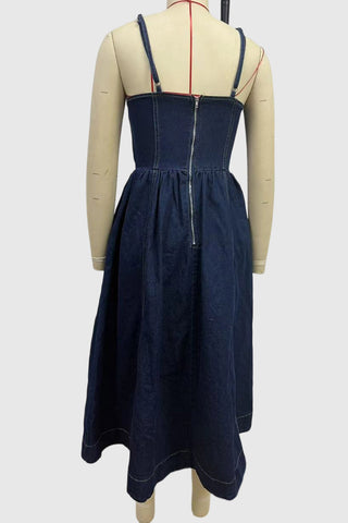 Spaghetti Strap Denim Midi Dress