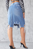 Distressed Denim Midi Skirt