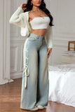 Lace-Up Side Wide Leg Jeans