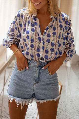 Patterned Button-Up Blouse
