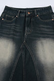 Flared Denim Skirt with Frayed Hem