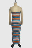 Striped Strapless Casual Dress