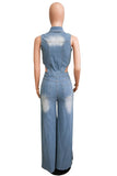Stylish Button-Side Denim Jumpsuit