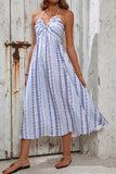Striped Halter Tie Neck Casual Dress