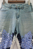 Lace-Panel Straight Jeans