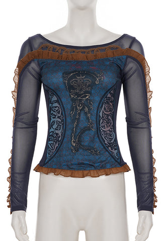Sheer Mesh Long Sleeve Blouse