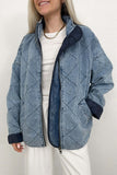 Quilted Zip-Front Denim Jacket