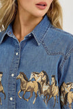 Patterned Denim Jacket with Button Front
