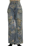 Floral Distressed Straight Jeans