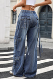 Stylish Wide-Leg Denim Cargo Pants