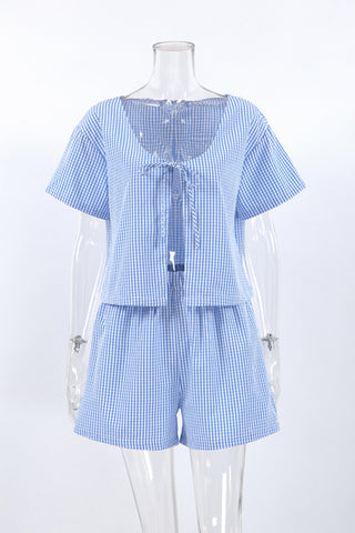 Gingham Button-Front Short Set