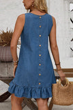 Button-Back Denim Dress