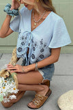 Floral Detail Tie-Front Blouse