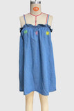 Floral Denim Swing Dress