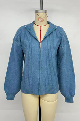 Zip-Front Ribbed Cardigan