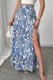 Paisley High-Slit Midi Skirt