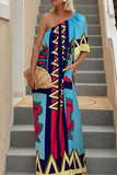 One-Shoulder Geometric Vacation Dress