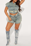 Denim Crop Top and Shorts Set
