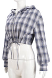 Zip-Up Plaid Shacket with Drawstring Waist