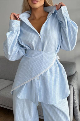 Striped Lace-Trim Pant Set