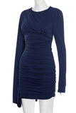 Draped Long-Sleeve Mini Dress