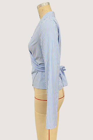 Wrap-Front Striped Blouse