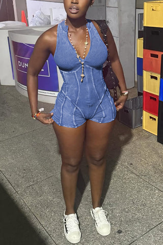 Halter-Neck Ribbed Romper