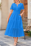 V-Neck Short Sleeve Midi Dress