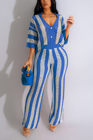 Striped Button-Front Pants Set