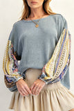 Patterned Sleeve Casual Sweatshirt