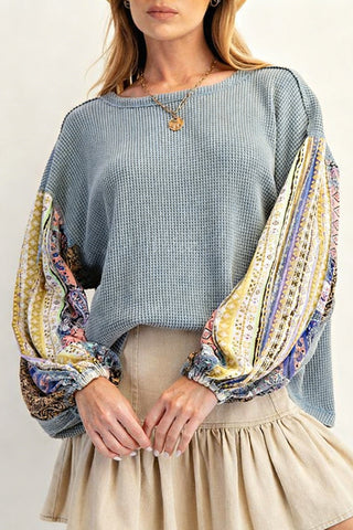 Patterned Sleeve Casual Sweatshirt