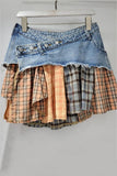 Button-Accent Plaid Mini Skirt