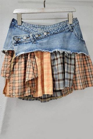Button-Accent Plaid Mini Skirt