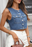 Button-Front Denim Vest