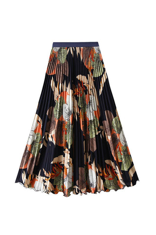 Elegant Pleated Floral Maxi Skirt