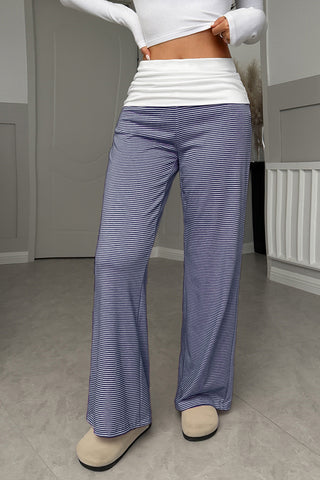 Striped Wide-Leg Wrap Waist Pants