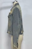 Distressed Denim Jacket with Button Closure