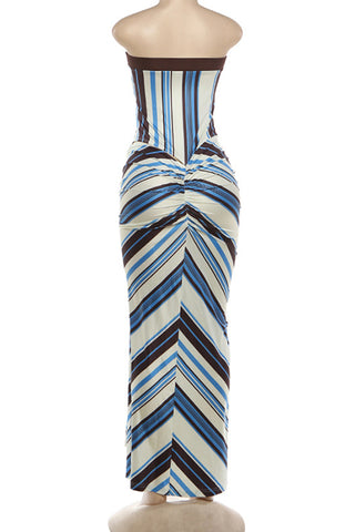 Strapless Striped Maxi Dress