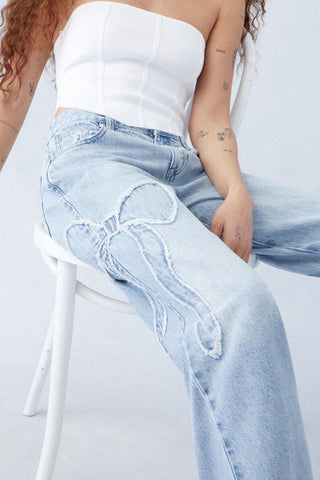 Wide-Leg Straight Jeans with Unique Detailing