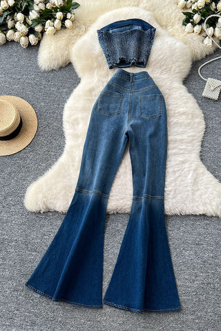 Rhinestone Flare Pants Set