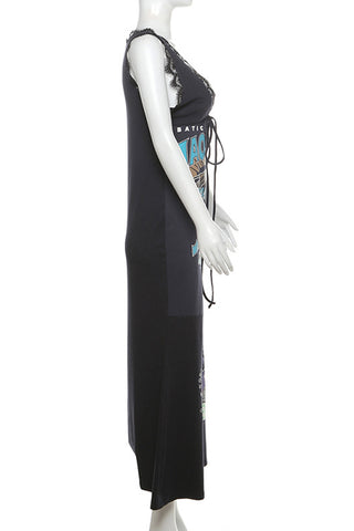 Graphic Patchwork Sleeveless Casual Dress