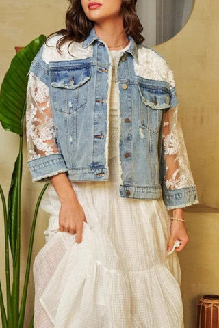 Lace Sleeve Denim Jacket