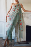 Fringe Hem Floral Asymmetric Dress
