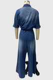 Chic Tie-Waist Denim Jumpsuit