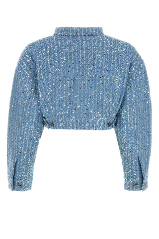 Sequin Embellished Cropped Denim Jacket